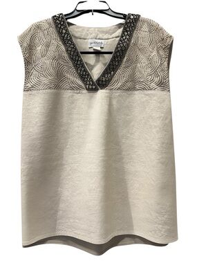 Peck & Peck Cream Sleeveless Tunic with Beaded V-Neck 100% Lien